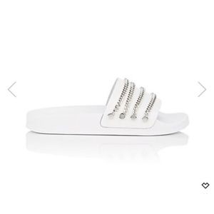 Barney's NY Women's White Chain Leather Slides NEW